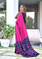BATIK STYLE FANCY HAND BLOCK MULMUL COTTON PINK SAREE