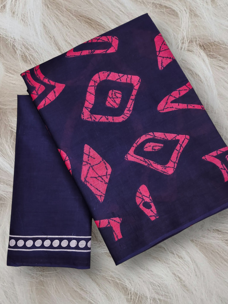 BATIK STYLE FANCY HAND BLOCK MULMUL COTTON PINK SAREE