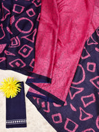 BATIK STYLE FANCY HAND BLOCK MULMUL COTTON PINK SAREE