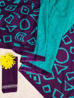 BATIK STYLE FANCY HAND BLOCK MULMUL COTTON TEAL GREEN SAREE