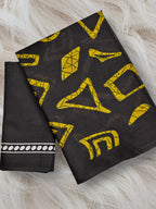 BATIK STYLE FANCY HAND BLOCK MULMUL COTTON YELLOW SAREE