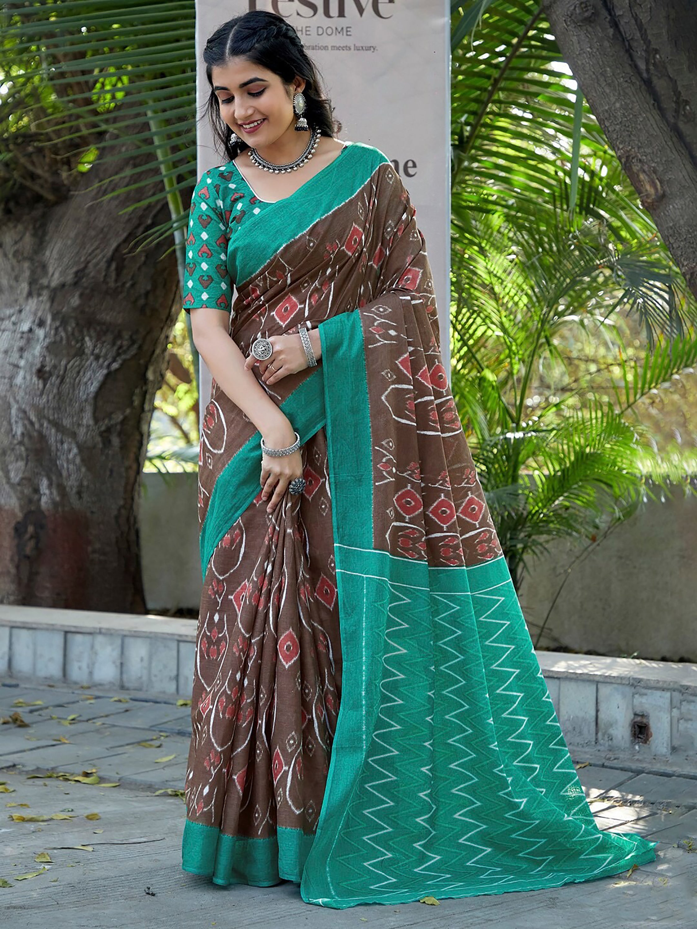 DOBUL IKKAT SOFT MULMUL COTTON BLOCK PRINTED MULTICOLOR SAREE