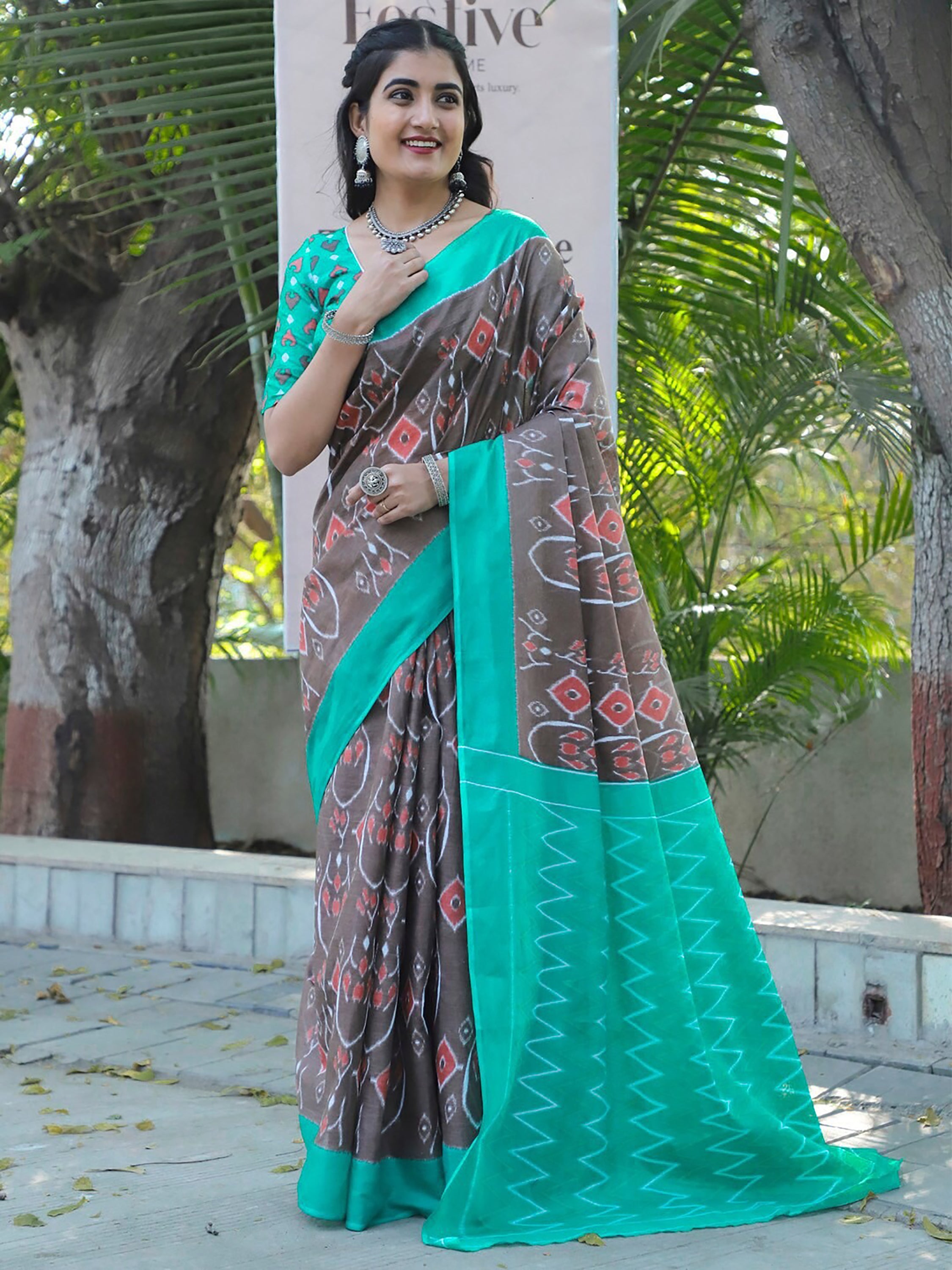 DOBUL IKKAT SOFT MULMUL COTTON BLOCK PRINTED MULTICOLOR SAREE