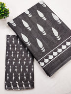 EVERLY SOFT PURE COTTON FANCY BAGRU  HAND BLOCK PRINTED MAHENDI BLACK SAREE