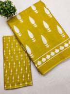 EVERLY SOFT PURE COTTON FANCY BAGRU  HAND BLOCK PRINTED YELLOW SAREE