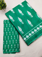 EVERLY SOFT PURE COTTON FANCY BAGRU  HAND BLOCK PRINTED GREEN SAREE