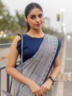 EXAM TIME SOFT PURE COTTON FANCY TRANDING OFFICE WEAR JAIPUR BLOCK PRINT GREY SAREE