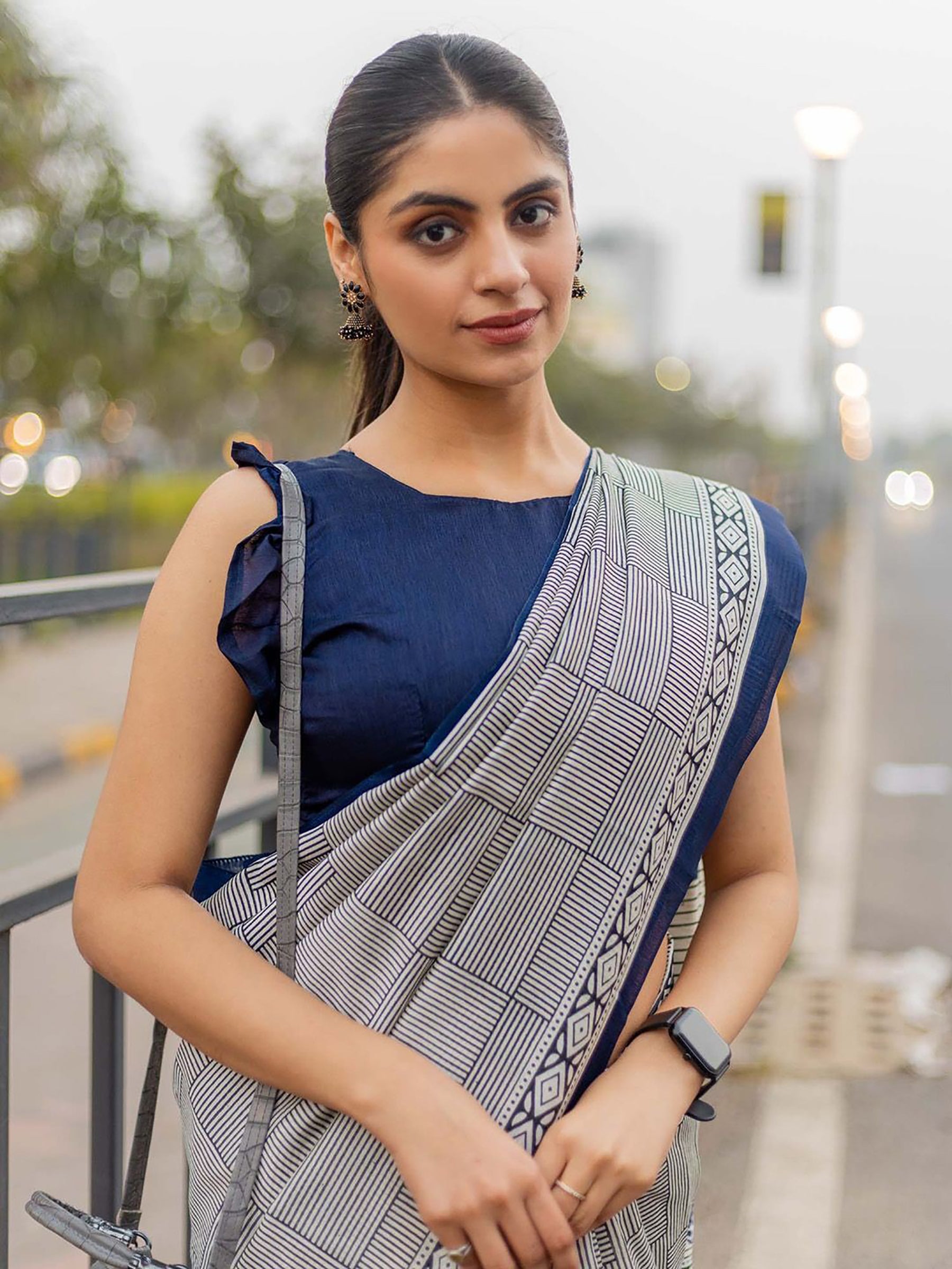 EXAM TIME SOFT PURE COTTON FANCY TRANDING OFFICE WEAR JAIPUR BLOCK PRINT GREY SAREE
