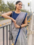 EXAM TIME SOFT PURE COTTON FANCY TRANDING OFFICE WEAR JAIPUR BLOCK PRINT GREY SAREE