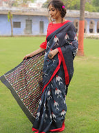 FAKIRA SOFT PURE COTTON FANCY IKKAT PRINT GREY SAREE