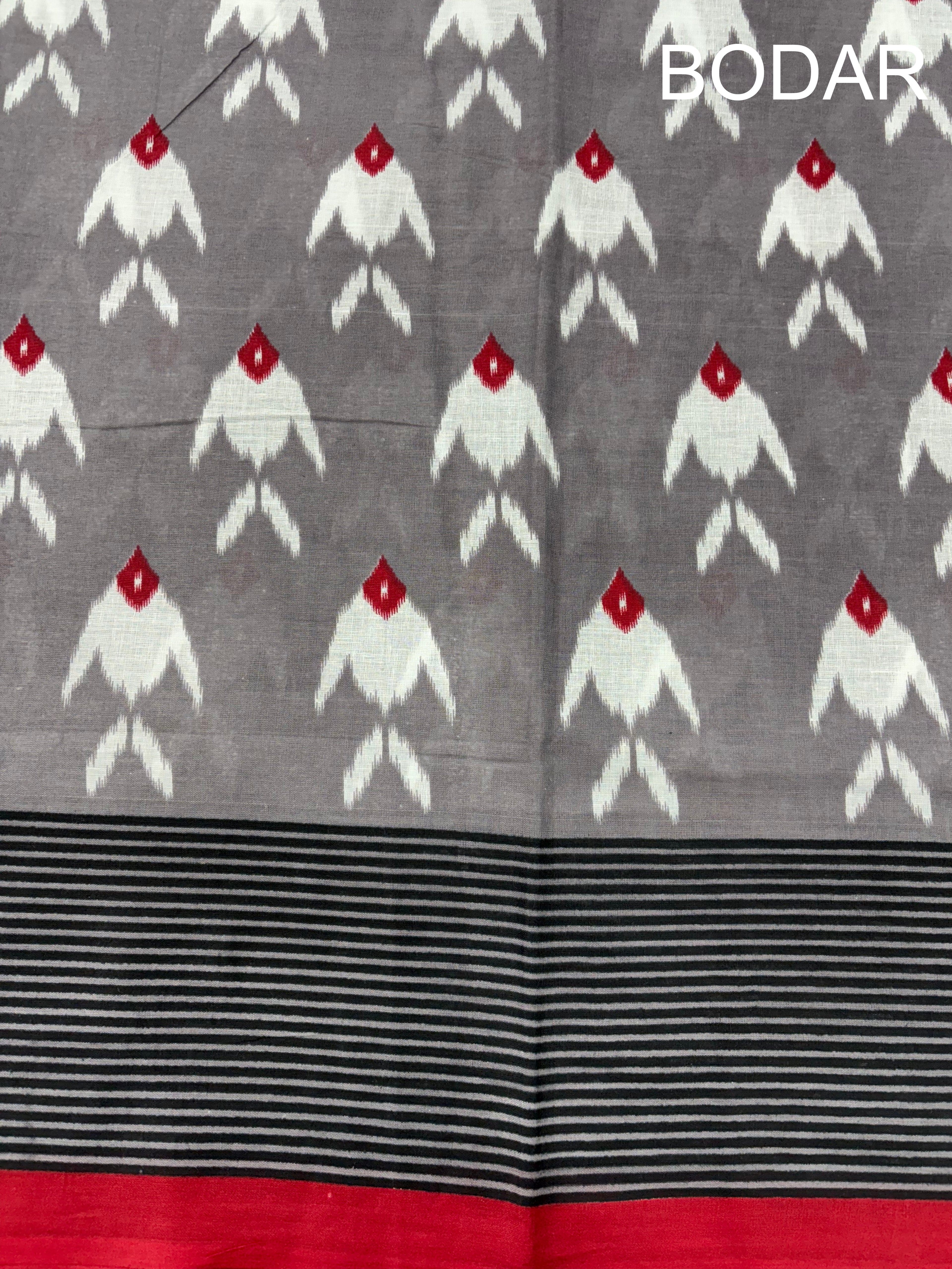 FAKIRA SOFT PURE COTTON FANCY IKKAT PRINT GREY SAREE