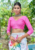 FASHION FUNDA PURE MULMUL COTTON BAGRU FANCY HAND PRINTED WHITE SAREE