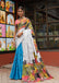 FASHION FUNDA PURE MULMUL COTTON BAGRU FANCY HAND PRINTED WHITE AND BLUE SAREE