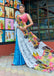 FASHION FUNDA PURE MULMUL COTTON BAGRU FANCY HAND PRINTED WHITE AND BLUE SAREE