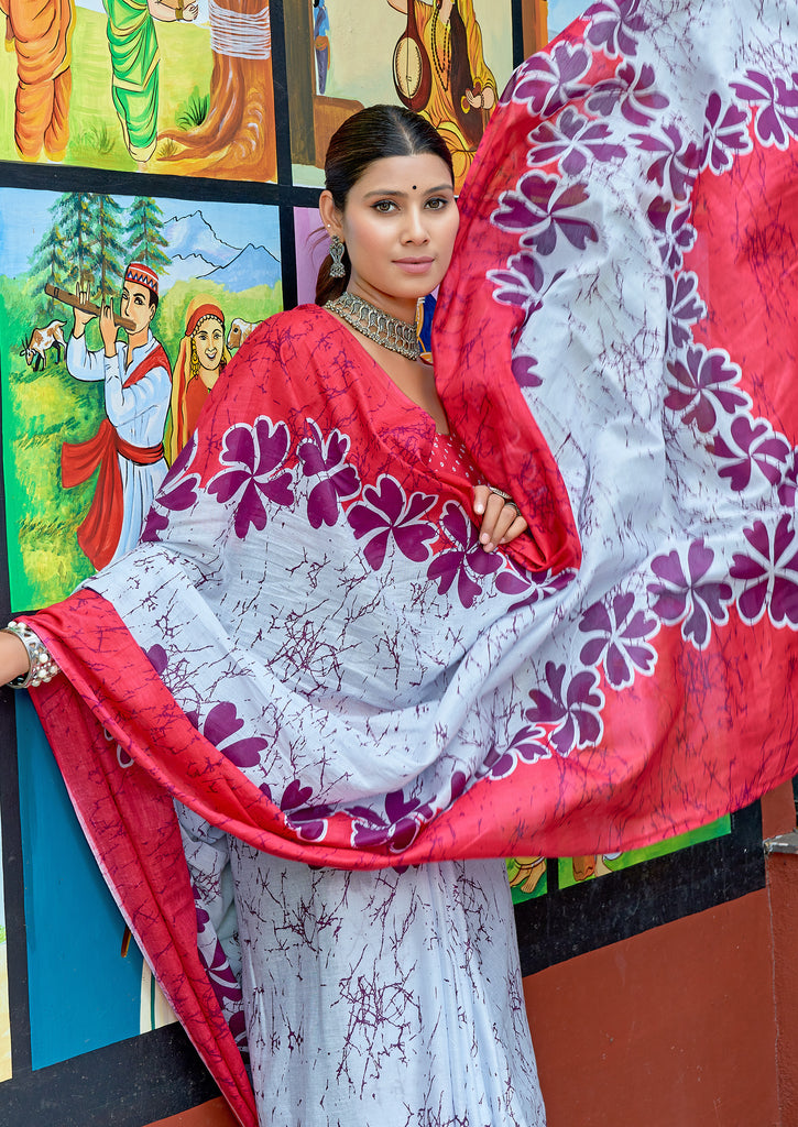 FASHION FUNDA PURE MULMUL COTTON BAGRU FANCY HAND PRINTED PINK SAREE
