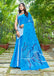 FASHION FUNDA PURE MULMUL COTTON BAGRU FANCY HAND PRINTED SKY BLUE SAREE