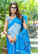 FASHION FUNDA PURE MULMUL COTTON BAGRU FANCY HAND PRINTED SKY BLUE SAREE