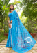 FASHION FUNDA PURE MULMUL COTTON BAGRU FANCY HAND PRINTED SKY BLUE SAREE