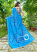 FASHION FUNDA PURE MULMUL COTTON BAGRU FANCY HAND PRINTED SKY BLUE SAREE