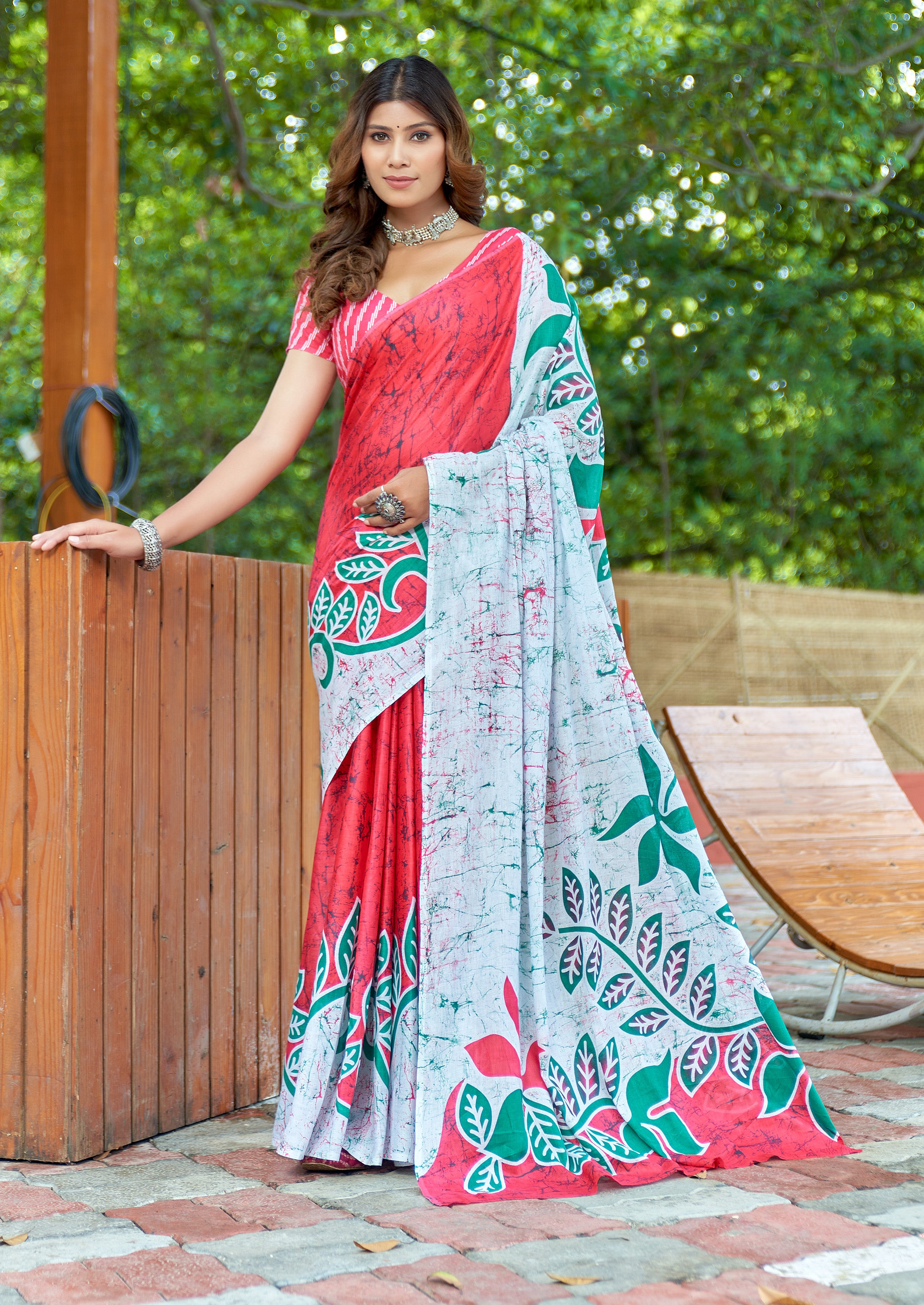 FASHION FUNDA PURE MULMUL COTTON BAGRU FANCY HAND PRINTED MULTICOLOR SAREE
