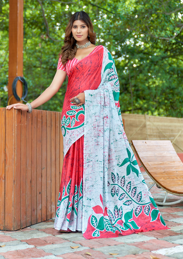 FASHION FUNDA PURE MULMUL COTTON BAGRU FANCY HAND PRINTED MULTICOLOR SAREE