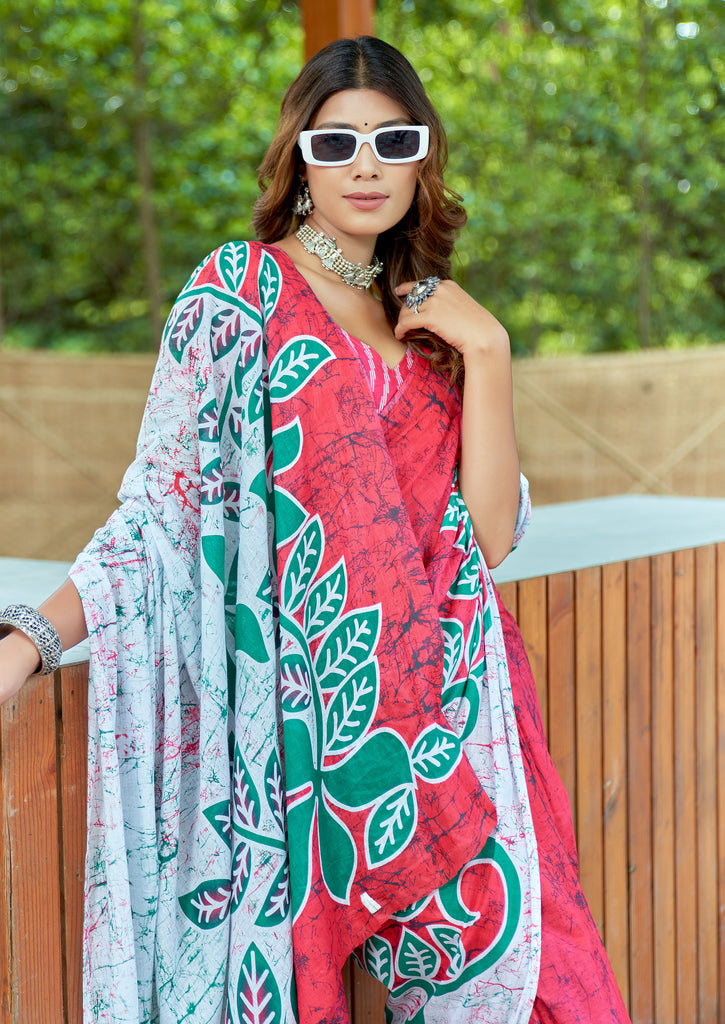 FASHION FUNDA PURE MULMUL COTTON BAGRU FANCY HAND PRINTED MULTICOLOR SAREE