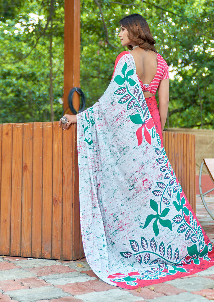 FASHION FUNDA PURE MULMUL COTTON BAGRU FANCY HAND PRINTED MULTICOLOR SAREE