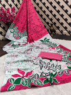 FASHION FUNDA PURE MULMUL COTTON BAGRU FANCY HAND PRINTED MULTICOLOR SAREE