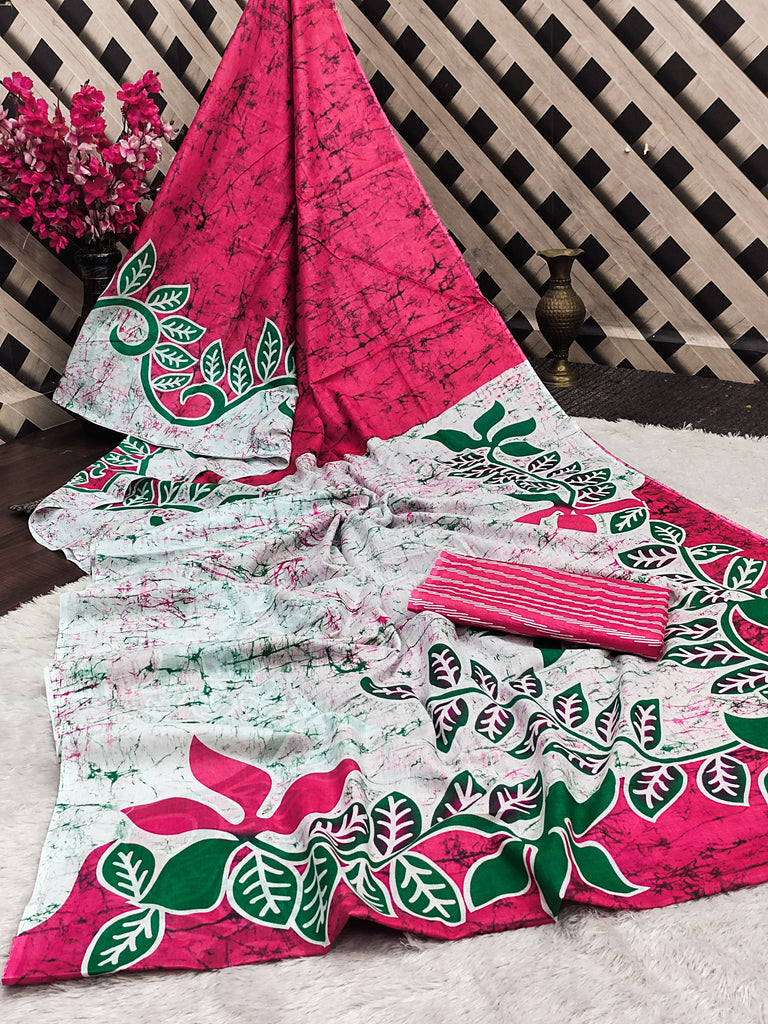 FASHION FUNDA PURE MULMUL COTTON BAGRU FANCY HAND PRINTED MULTICOLOR SAREE