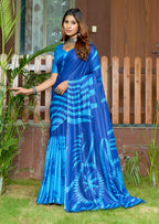 FASHION FUNDA PURE MULMUL COTTON BAGRU FANCY HAND PRINTED BLUE SAREE