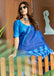 FASHION FUNDA PURE MULMUL COTTON BAGRU FANCY HAND PRINTED BLUE SAREE