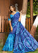 FASHION FUNDA PURE MULMUL COTTON BAGRU FANCY HAND PRINTED BLUE SAREE