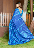 FASHION FUNDA PURE MULMUL COTTON BAGRU FANCY HAND PRINTED BLUE SAREE