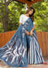 FASHION FUNDA PURE MULMUL COTTON BAGRU FANCY HAND PRINTED NEVY BLUE SAREE