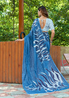 FASHION FUNDA PURE MULMUL COTTON BAGRU FANCY HAND PRINTED NEVY BLUE SAREE
