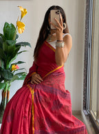 HAND BLOCK2 SOFT MASLIN COTTON WITH HEVY ZARI BODAR PINK SAREE