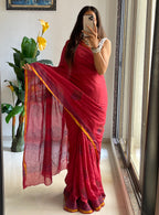 HAND BLOCK2 SOFT MASLIN COTTON WITH HEVY ZARI BODAR PINK SAREE