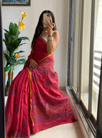 HAND BLOCK2 SOFT MASLIN COTTON WITH HEVY ZARI BODAR PINK SAREE