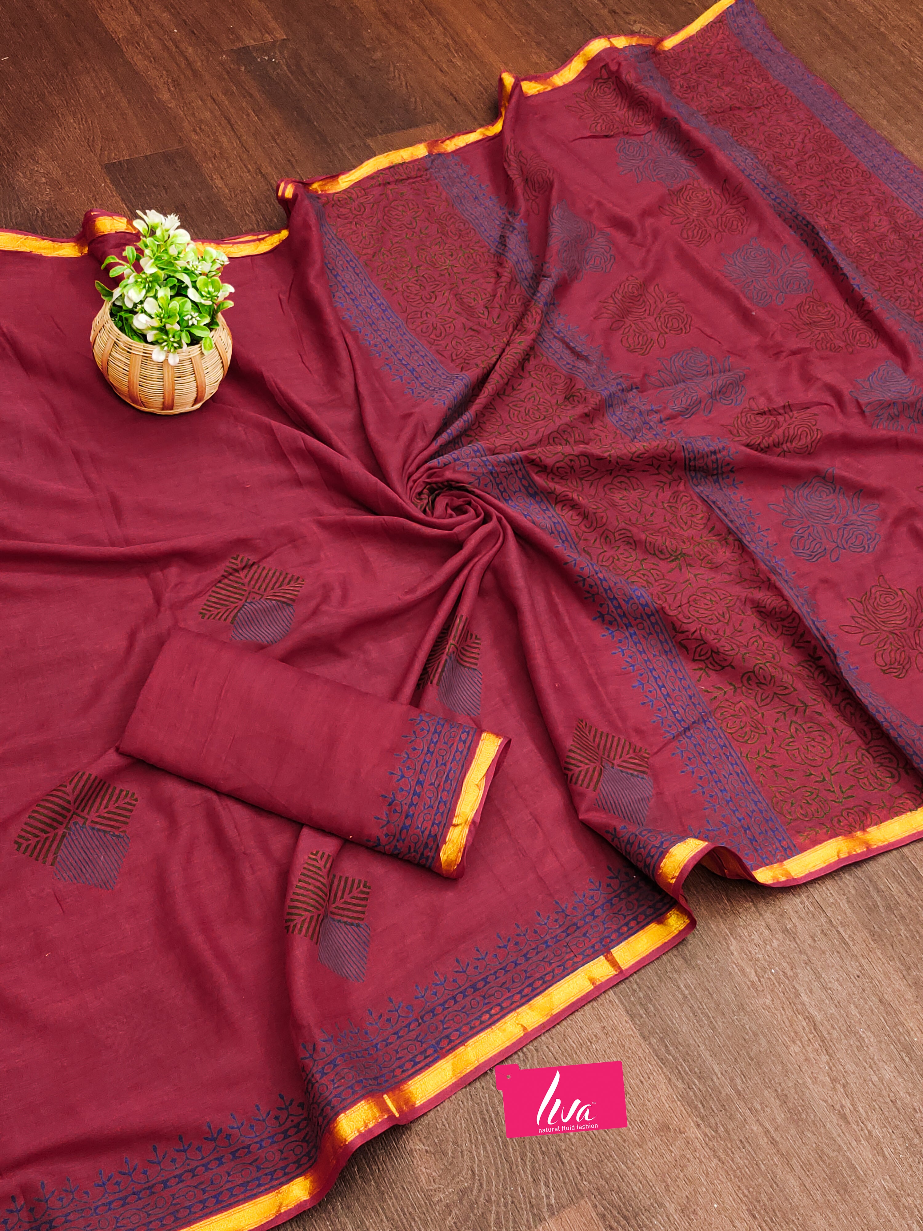 HAND BLOCK2 SOFT MASLIN COTTON WITH HEVY ZARI BODAR PINK SAREE