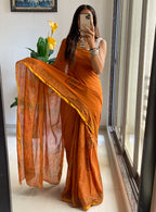 HAND BLOCK3 SOFT MASLIN COTTON WITH HEVY ZARI BODAR YELLOW SAREE