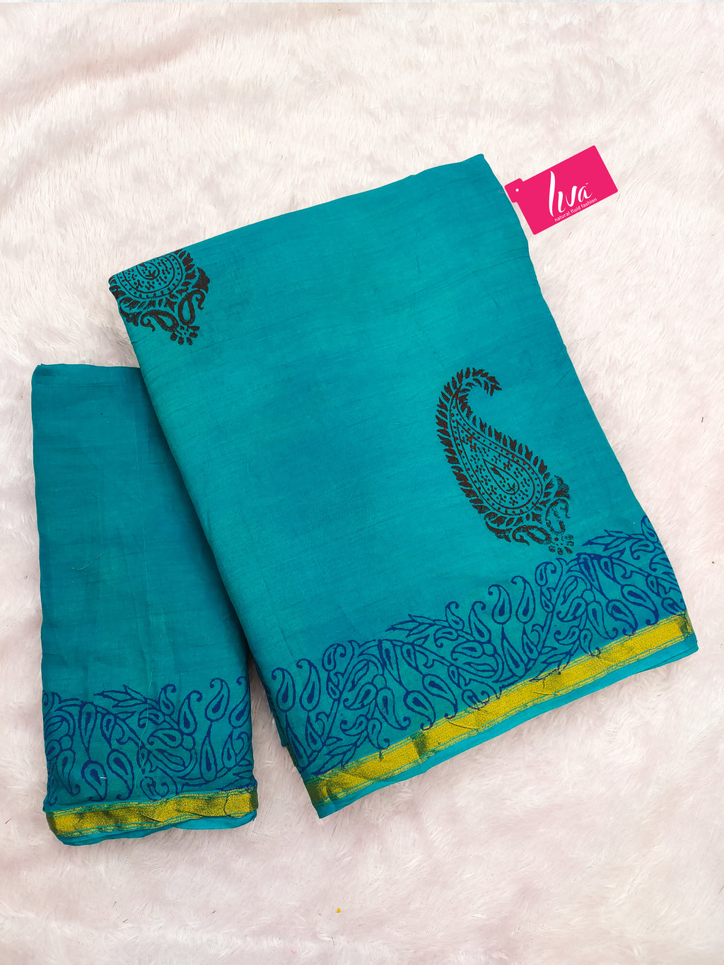 HAND BLOCK5 SOFT MASLIN COTTON WITH HEVY ZARI BODAR SKY BLUE SAREE