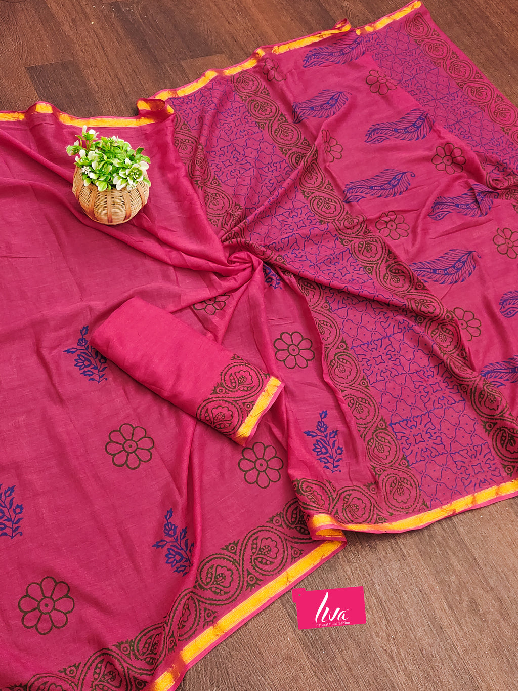 HAND BLOCK6 SOFT MASLIN COTTON WITH HEVY ZARI BODAR PINK SAREE
