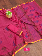 HAND BLOCK6 SOFT MASLIN COTTON WITH HEVY ZARI BODAR PINK SAREE