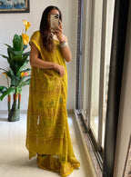 HAND BLOCK7 SOFT MASLIN COTTON WITH HEVY ZARI BODAR MEHANDI GREEN SAREE