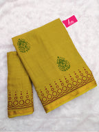 HAND BLOCK7 SOFT MASLIN COTTON WITH HEVY ZARI BODAR MEHANDI GREEN SAREE