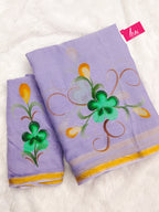 PANIHARI HAND PAINT10 SOFT MASLIN COTTON WITH HEVY ZARI BODAR PURPLE SAREE