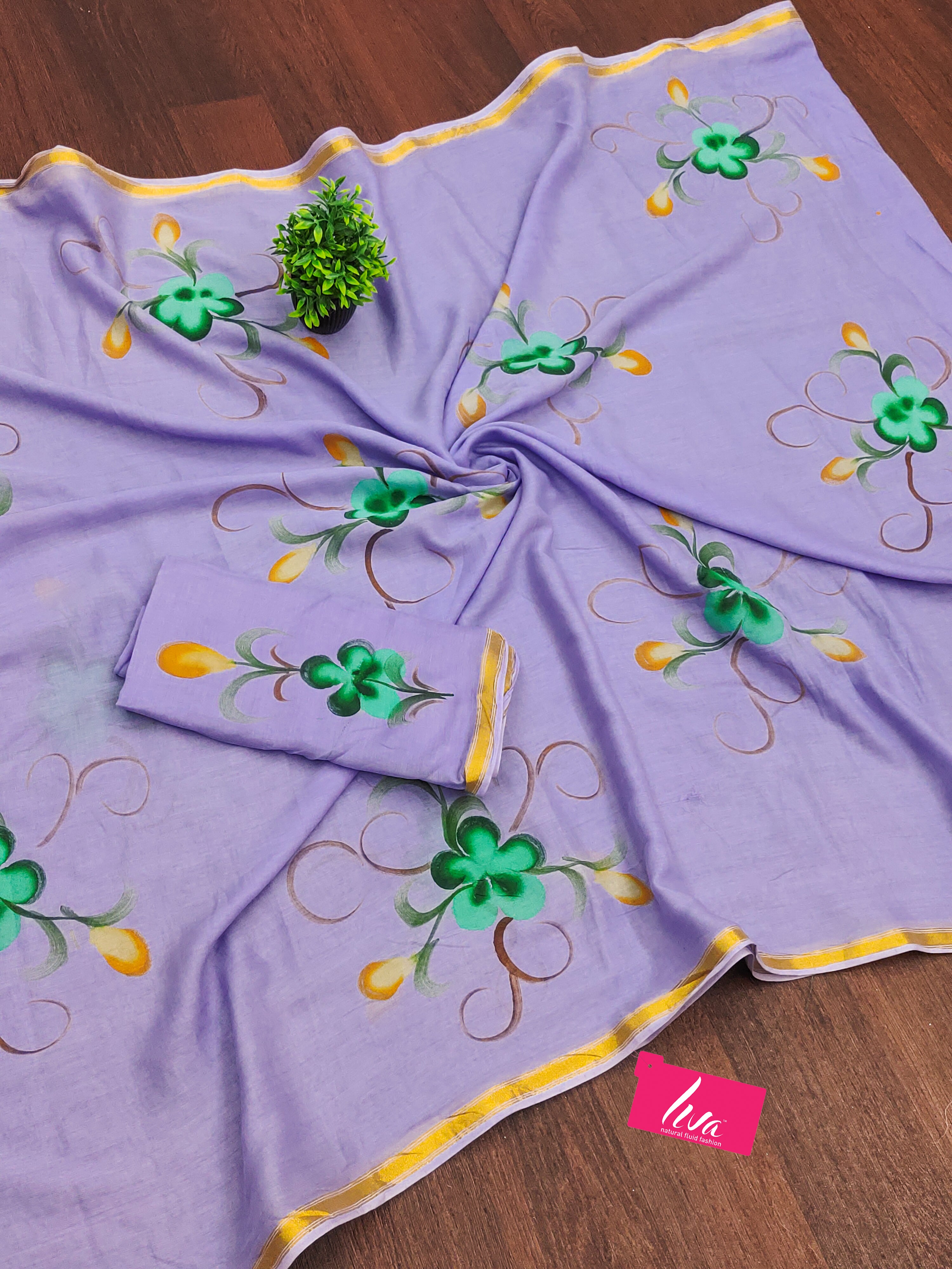 PANIHARI HAND PAINT10 SOFT MASLIN COTTON WITH HEVY ZARI BODAR PURPLE SAREE