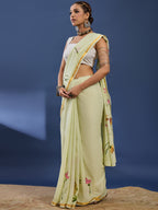 PANIHARI HAND PAINT1 SOFT MASLIN COTTON WITH HEVY ZARI BODAR MEHANDI GREEN SAREE