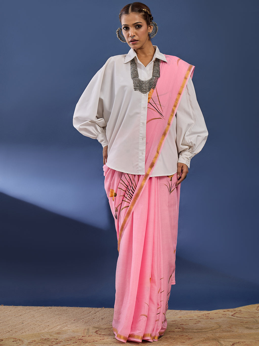 PANIHARI HAND PAINT2 SOFT MASLIN COTTON WITH HEVY ZARI BODAR PINK SAREE