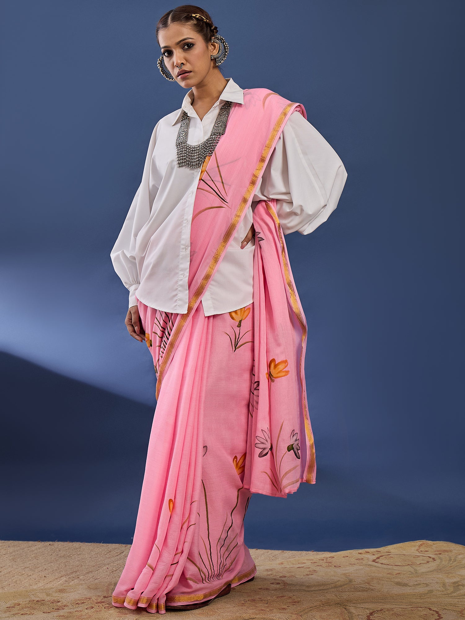 PANIHARI HAND PAINT2 SOFT MASLIN COTTON WITH HEVY ZARI BODAR PINK SAREE